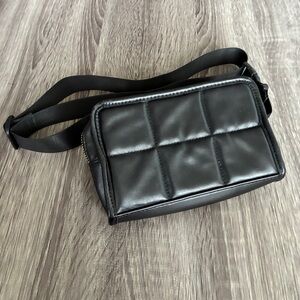 Amanda Uprichard Belt Bag Black Vegan Leather Gold Hardware Travel Purse